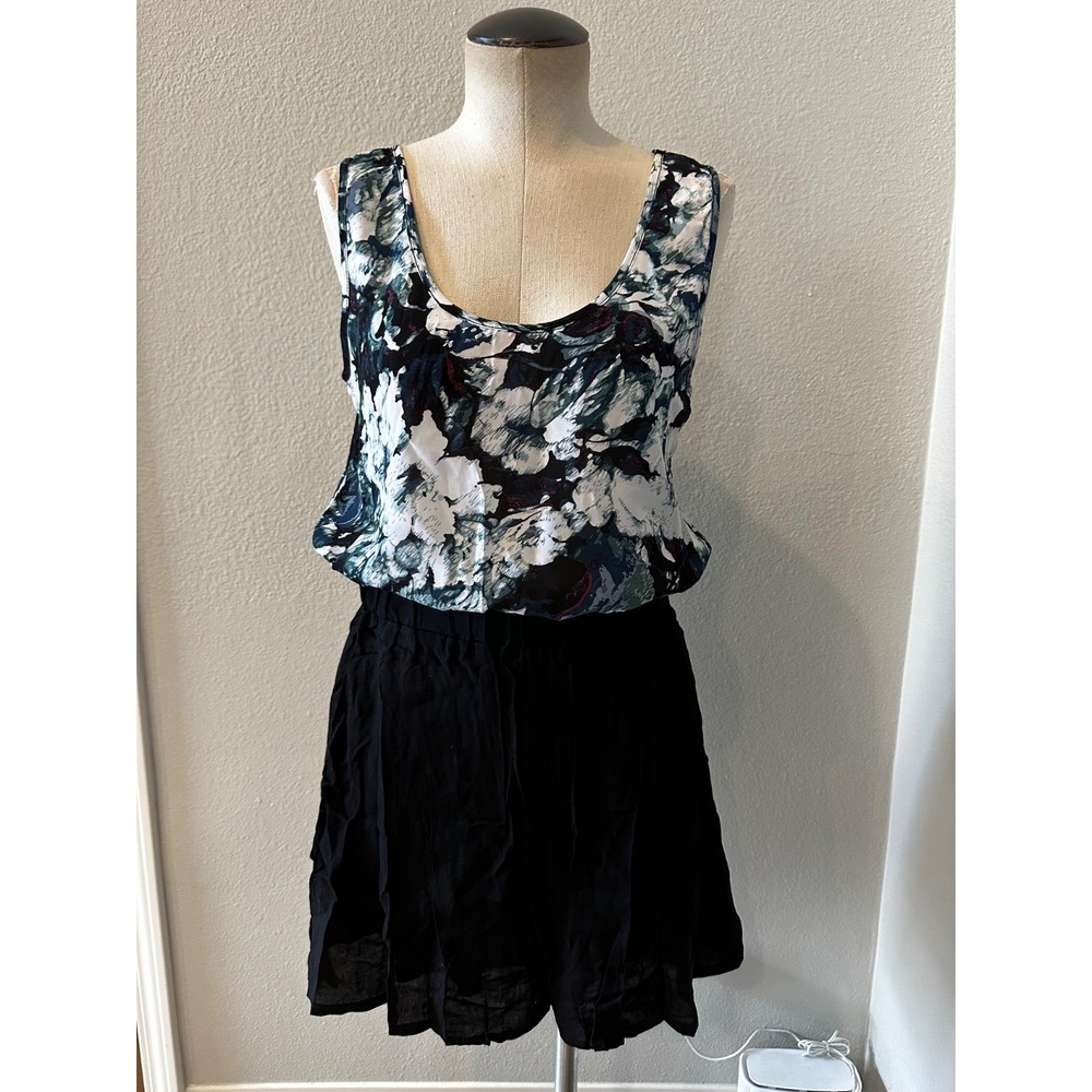Swoon Women's Floral Blouson Fit & Flare Dress Black White Size Medium